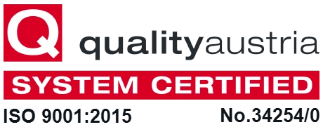 qualityaustria System Certified — ISO 9001:2015, nyilvántartási szám Q7-34254/0